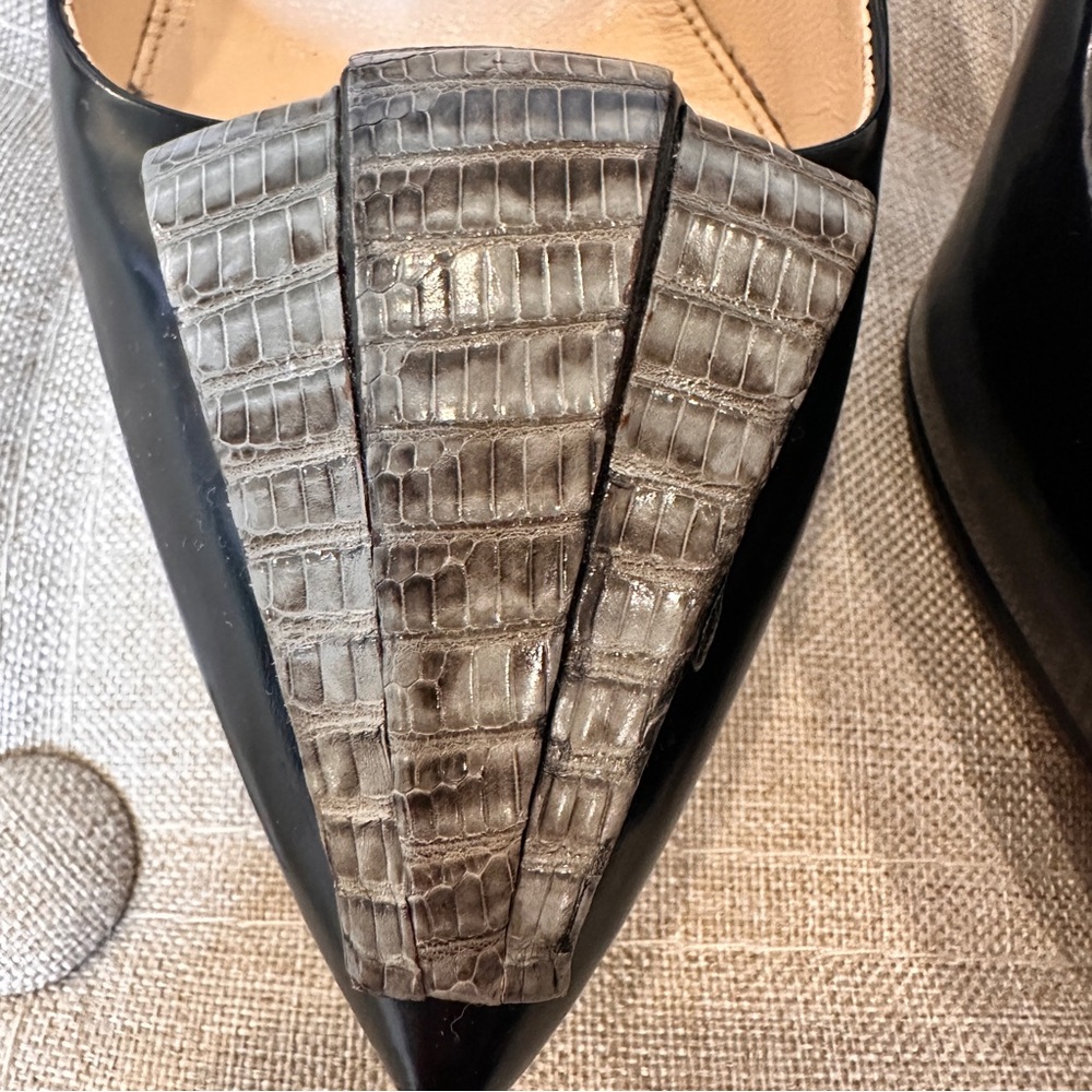 Prada Calzature Donna Vintage 2008 Heels Black Leather Snakeskin 37.5/ 7 US - Picture 9 of 16